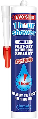 EVO-STIK 1 Hour Shower Bathroom Sealant, Fast Setting, Ready to Use in 1 Hour, Stops Mould, Colour: White, Size: 290ml