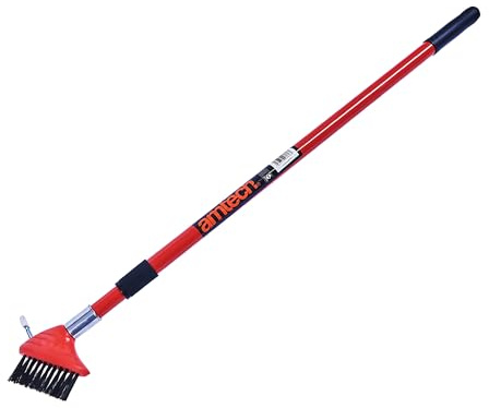 Amtech - Patio Cleaner Brush for Driveways, Patios, Paving Slabs, and Decking, Heavy Duty DIY, Angled Wire Brush for Deep Clean, Easy to Use, Extendable Telescopic Handle (35”)