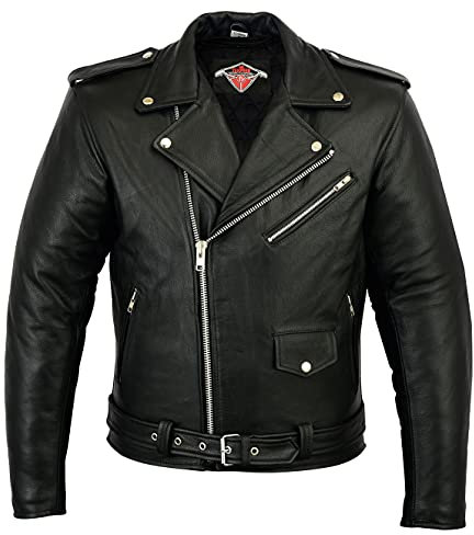 Texpeed Motorrad lederjacke herren mit protektoren - Marlon Brando Retro Chopper Rockerjacke - Mit Original Biker Rüstung (EN 1621-1) Schutz Schwarz - L
