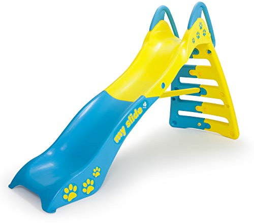 Tobogán Infantil My First Slide para Niños 2 Años 3 Años 4 Años | Tobogán para Niños con Decoración Permanente e Impermeable + Entrada para Manguera de Agua + Color Amarillo y Azul - INJUSA