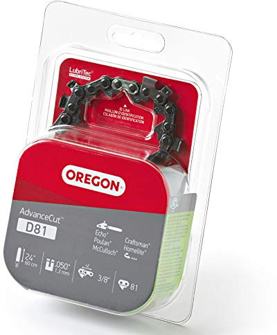 Oregon D81 AdvanceCut Replacement Chainsaw Chain for 24 Guide Bars, 81 Drive Links, Pitch: 3/8, .050 Gauge, Fits Echo, Poulan, Craftsman, Homelite, McCulloch, and More