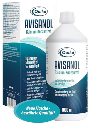 Quiko Avisanol Concentrato di calcio 1.000ml Per uccelli domestici, piccioni da corsa e polli Promuove la formazione di ossa e gusci d'uovo Supporta la formazione delle piume e la muta