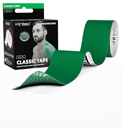 Kintex Kinesiology Tape Classic - Autoadesivo, Elastico, Impermeabile e Antiallergico - Nastro Sportivo e Kinesiologico per Lesioni Causate dallo Sport - Verde - 5 cm x 5 m
