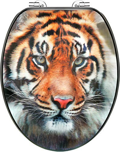 Cornat WC-Sitz Tiger - Außergewöhnliche 3D-Optik - Hochwertiger Holzkern - Komfortables Sitzgefühl / Toilettensitz / Klodeckel / KSD707, 47.8 x 38.8 x 6 centimeters Dekor: Tiger