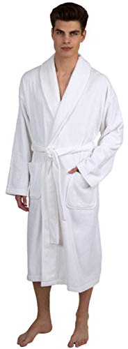 TowelSelections Mens Robe 100% Cotton Terry Cloth Towel Bathrobe Luxury Soft Shawl Bath Robe for Men Medium-Large White