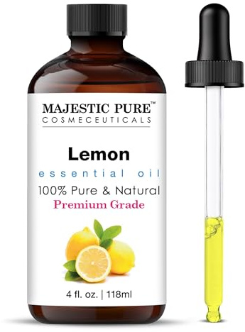 MAJESTIC PURE Lemon Essential Oil | 100% Pure and Natural Oil | Premium Grade Essential Oils for Hair Care, Home Diffusers, Skin, Aromatherapy, Massage and Humidifiers | 118 ml