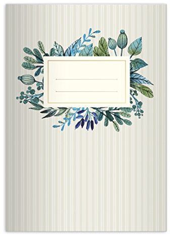 Kartenkaufrausch 8 Herbstliche Vintage DIN A5 Schulhefte, Schreibhefte mit Blättern und Kräutern auf Streifen in beige Lineatur 6 (blanko Heft)