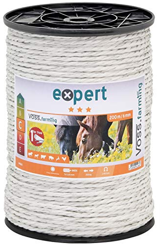 VOSS.farming 400m Weidezaunseil 6mm Elektrozaunseil 7X 0,2 NIRO – mit Zubehör – weißes Elektroseil Weidezaun Elektrozaun Ponyzaun Pferdezaun