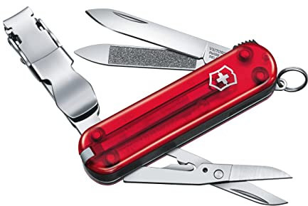 Victorinox Nailclip 580, Swiss Made, 8 Functions, Nail File, Nail Clipper, Blade, Scissors, Red Transparent