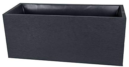 EDA - Jardinière Graphit 98 L - Décor Effet Vagues - Double Paroi - Zone de Rétention d'Eau - 99 x 39 x 43 cm - Gris anthracite