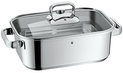 WMF Vitalis Compact Dampfgarer, Bräter Indutkion, 35x21,5x10 cm, Auflaufform 3,5l mit Glasdeckel, Garthermometer, Garblech, Cromargan Edelstahl unbeschichtet