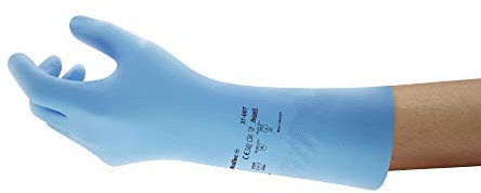 Ansell AlphaTec 37-007 Guanti da Lavoro in Nitrile, Protezione Contro le Sostanze Chimiche, Protezione Meccanica, Industriali DPI, Guanti Riutilizzabili, Blu, Taglia XS (1 paio)