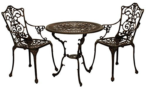 DEGAMO Gartenset Bistroset Lugano in Jugendstil Optik 3-teilig, Aluguss, Farbe Bronze-antik, wetterfest, Outdoor