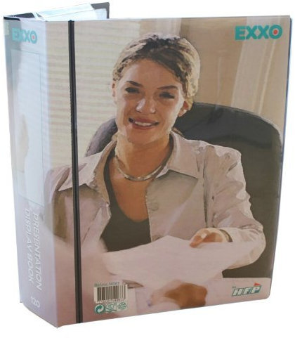 EXXO by HFP 14967 Präsentationsbuch A4 mit Fronttasche, umlaufender Rückentasche und 120 fest eingeschweißten Hüllen, schwarz