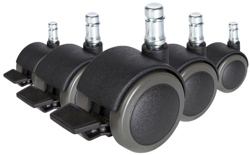 hjh OFFICE 619034 5X Hartbodenrollen mit Feststellbremse 11mm / 50mm Stuhlrollen Bürostuhl für Harte Böden