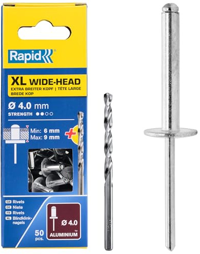 Snabba blindnitar med stort huvud 4 x 12 mm, 50 st. med borr