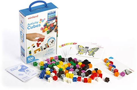 Miniland 95203 - Set 100 Würfel, 20 Vorlagen mit Anleitung, Lernspielzeug, 2 cm