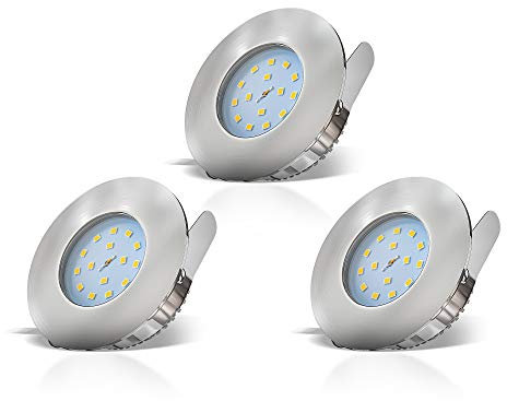 B.K.Licht Faretti LED ad incasso, 5W, diametro foro 60mm, faretti per bagno ultrasottili da soffitto, luce calda, plastica color nickel opaco, set da 3, 230V, IP44