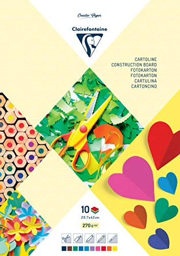 Clairefontaine 97149C Fotokartonblock Premium, Din A3, 29.7 x 42 cm, 10 Blatt, 270 g, farbig sortiert