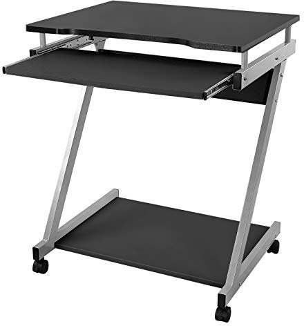 VASAGLE Bureau Mobile, Table Informatique avec roulettes, Table d’Ordinateur avec Support Clavier Coulissant, Montage Simple, Stable, pour la Maison et Le Bureau, Noir LCD811B