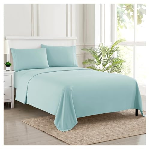 Sweet Home Collection Luxury Bedding Set with Flat, Fitted Sheet, 2 Pillow Cases, Microfiber, Light Blue, King
