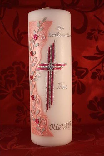 Konfirmationskerze K-93 mit Name & Datum - auch zur Kommunion in verschiedenen Farben