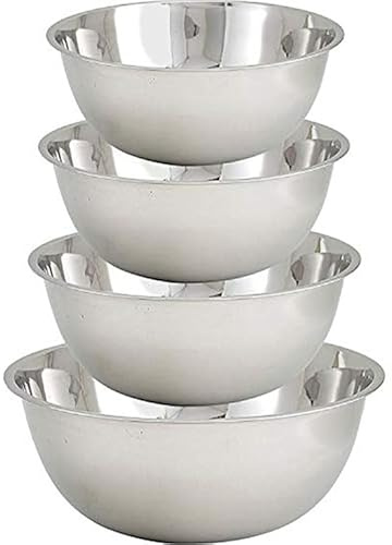 Tiger Chef Large Stainless Steel Standard Weight Mixing Bowls Set, Mirror Finish - Set Includes 13, 16, 20, and 30 Quart.