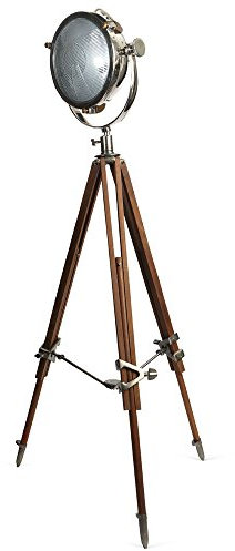 Rolls Headlamp Floor Lamp with Natural Wood Tripod