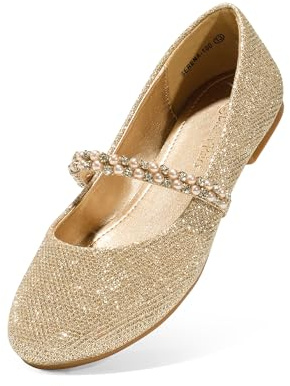 DREAM PAIRS Flickor Mary Jane-finskor ballerinaskor för bröllop, fest (småbarn/litet barn/stort barn), Guld/glitter, 10 Toddler