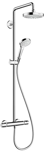 hansgrohe Croma Select S 180 All in one Shower System with Thermostatic Control, Rotating Shower arm, Multiple Spray Modes, Water Saving 9 l/min, White/Chrome 27254400