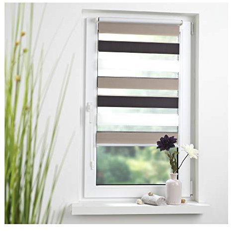 Liedeco® Duo Rollo Klemmfix - 120 x 160 cm braun/beige/weiß (BreitexHöhe) / 3 farbig/transparent lichtdurchlässig stufenlos verstellbar/leichte Montage ohne Bohren/Doppelrollo farbig zum Klemmen