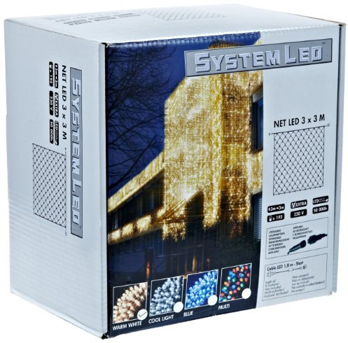 LED Lichternetz 3x3 m für LED-Beleuchtungs-System von Star Trading, Netz Lichterkette schwarz für außen, 192 LEDs warmweiß, IP44