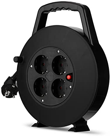 REV Kabeltrommel, Kabelbox 4-fach, 5m, Überhitzungsschutz, schwarz