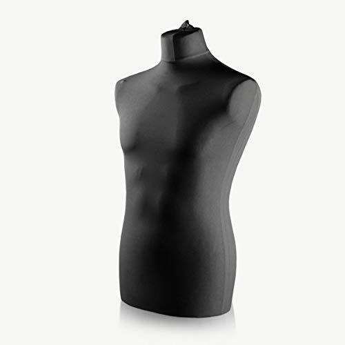 LUCCESI Schneiderpuppe | Damen (S-XL) / Herren (L) | Torso männlich (Male) | Größe L (Large/50-52) | Wechselbezug schwarz | Standfuss wenge (kolonial) | weitere Größen (weiblich/Female) S - XL