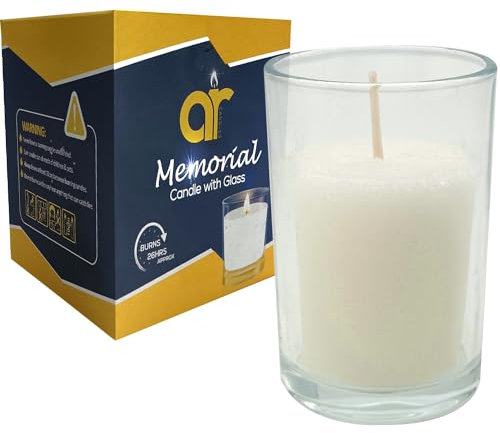 AR Memorial Candle, White Candle in Glass Jar - Candle Gifts for Jewish Holidays - 1-Day Candle, Religious, Memorial, Votive Candle
