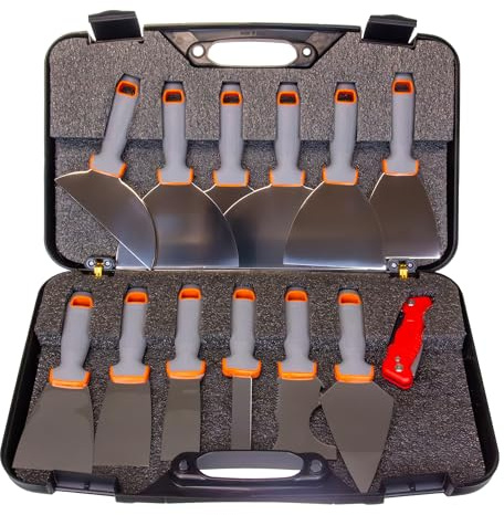 MARTEN 12-tlg. Spachtel Set TYTANX aus Edelstahl mit Klappmesser – Profi Werkzeuge im Koffer – rostfrei & flexibel – ideal für Trockenbau & Renovierung