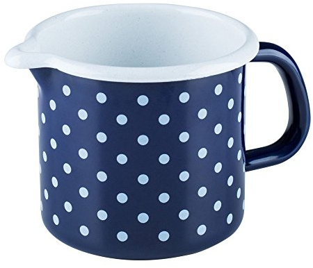 Riess, 0039-075, Schnabeltopf ø 10cm, PÜNKTCHENBLAU, Blau, Emaille, Vol. (rec.): 0,8 Liter, Made in Österreich, LBH: 16,3x11,3x10,0cm, 0,320kg, Kanne mit Henkel, Deckel, Gasherd geeignet, Ofenfest