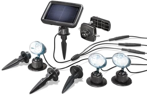 Esotec Solarstrahler 3 Spots Garten Trio kaltweiß, Solar Spot Set 102542 | Solarstrahler 3er Set, Wand- oder Bodenmontage, LED 6500K 45lm, 1Wp Full Black Solarmodul, LiFePO4 Akku, 3m Kabel