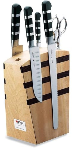 F. DICK Messerblock mit Messer, 1905 (Santoku, Kochmesser, Universalmesser, Officemesser, Küchenschere, X50CrMoV15 Stahl, 56° HRC) 81970000