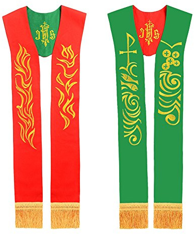 BLESSUME - Estola Reversible con Cordero de Dios Bordado, Color Verde y Rojo