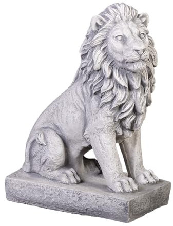 gartendekoparadies.de Kleiner Löwe rechts, Steinfigur, H. 34 cm, 10 kg, Grau, frostsicher aus Steinguss für Außenbereich (Rechts)