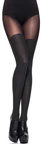 Merry Style Collant fantaisie femme 40 deniers Lycra à rayures illusion cuissardes Collant à Motif Lingerie Sexy Sous-vêtements Femme MS 387 (Noir, S)