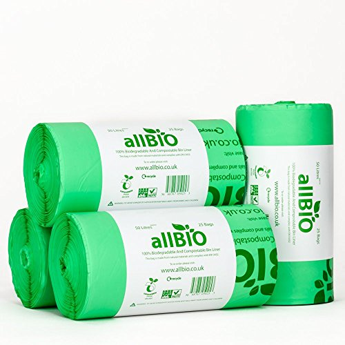 allBIO 50L Kompostierbare Bio-Müllbeutel für Küche & Straßenrandtonne – Packung mit 100 Stück