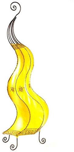 Lámpara de suelo marroqui, de cuero natural tintado y pintado a mano con alheña o henna, modelo Mogador Flores 90 cm Color amarillo