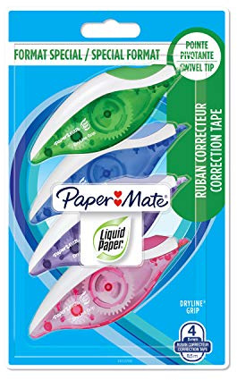 Paper Mate Liquid Paper DryLine Grip Correttore a Nastro, Confezione da 2+2