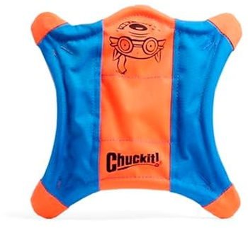 Chuckit! Flying Squirrel Fetch Dog Toy - Water Floating Flyer - Soft and Durable Polyester Canvas Construction - For Medium Dogs - Size Medium - 9.5-inch Diameter - Pack of 1 - Orange and Blue