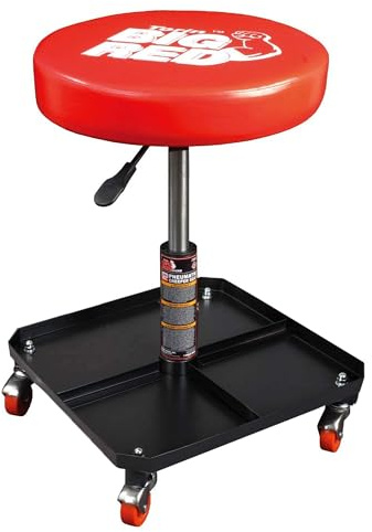 Big Red TR6350 Torin Rollstuhl, pneumatisch, Garage/Ladensitz: gepolstert, verstellbar, Mechaniker-Hocker mit Werkzeugablage, Rot
