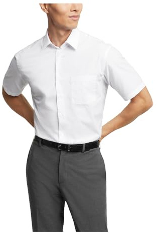 Van Heusen Men's Short Sleeve Dress Shirt Regular Fit Poplin Solid, White, 16 Neck
