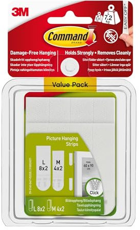 Command Picture Hanging Strips, Value Pack, 4x2 Pairs of Medium, 8x2 Pairs of Large - Damage Free Hanging
