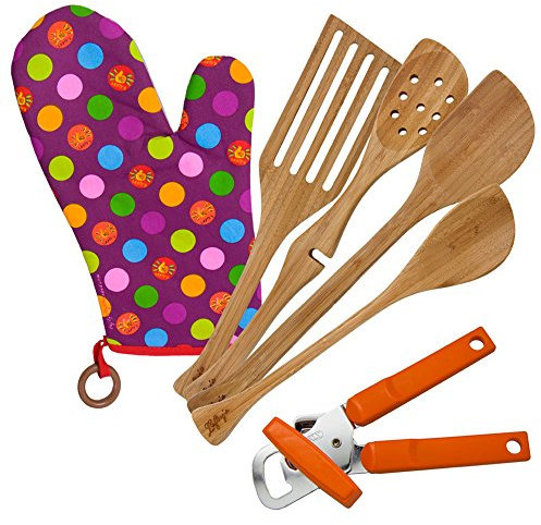 El juego de herramientas de cocina de Lefty's incluye abrelatas para zurdos, manopla para horno y 4 utensilios de bambú, 6 piezas.